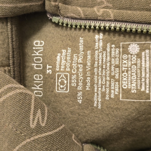 OKIE DOKIE TODDLER BOYS GREEN DINOSAUR ZIPPERED HOODIE SIZE 3T - Picture 5 of 8